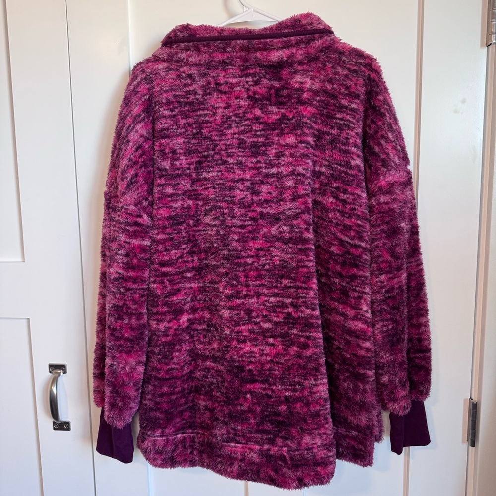 NWT LuLaRoe Nancy Fleece Pullover Pink & Purple Half Zip‎ Size Medium w/ Pockets - Picture 2 of 10